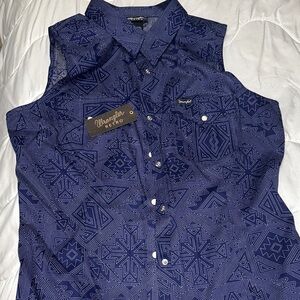 Wrangler women Geometric Blue Button Down Shirt
